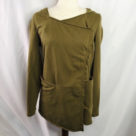 THEREAL Jacket Size Small Asymmetrical Boho Raw Edge Cotton Green - Picture 1 of 16